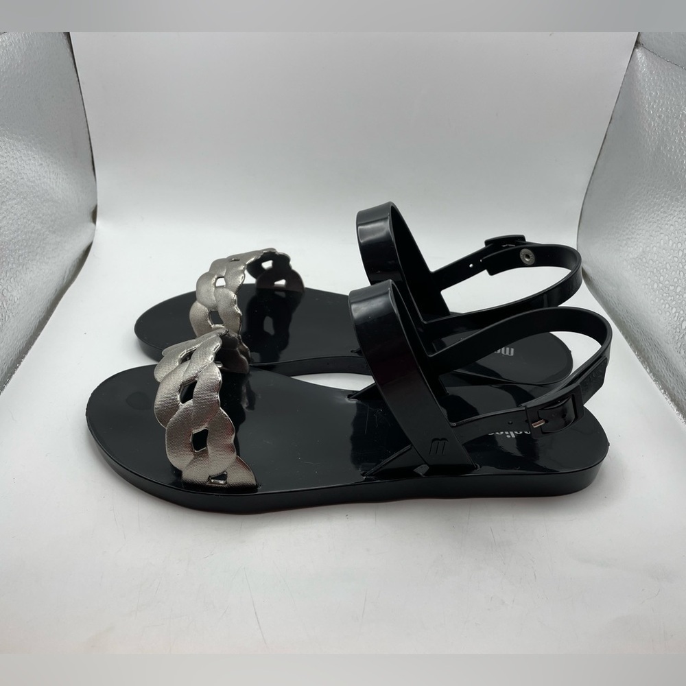 Melissa womens black jelly silver chain link sandals size 7